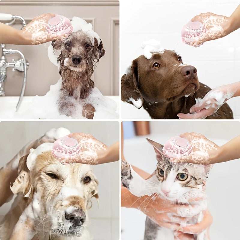 Escova de banho de silicone para animais de estimação – massageie, limpe e dispense xampu em uma etapa fácil