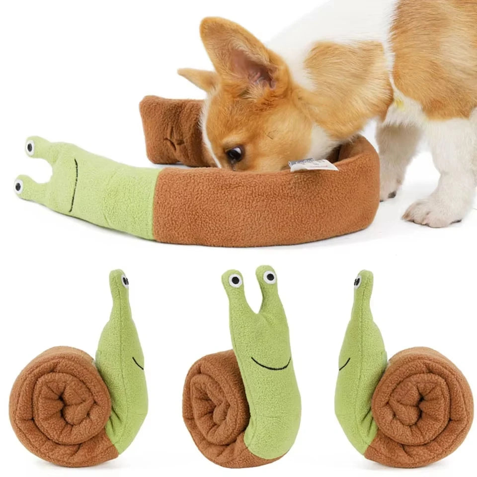 Brinquedo Interativo para Cães – Caracol de Pelúcia com Squeak e Compartimento para Petiscos | Estímulo Mental e Diversão